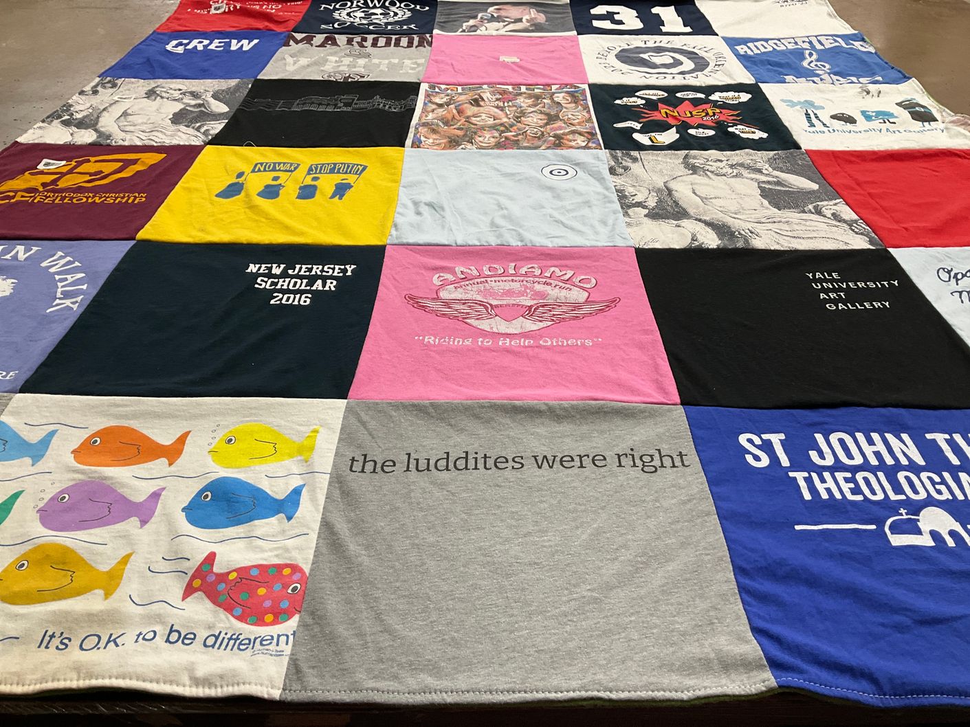 T-shirt quilt from yale university, st john's theological seminary by Pandora from NJ