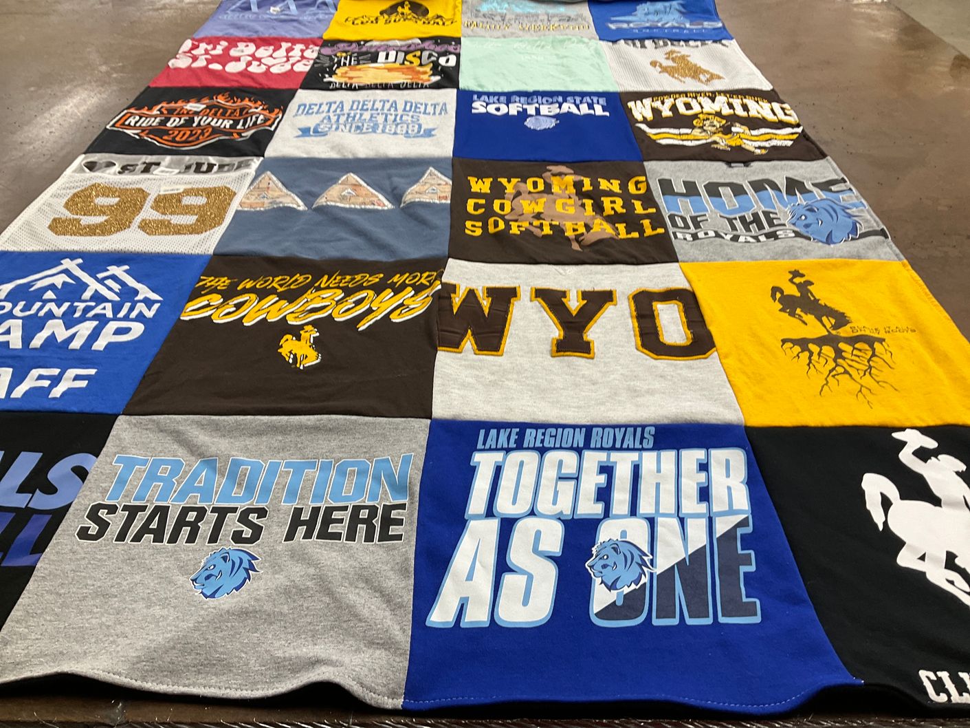 T-shirt quilt featuring wyoming cowgirls softball, wyoming cowboys by Jeannie from WY