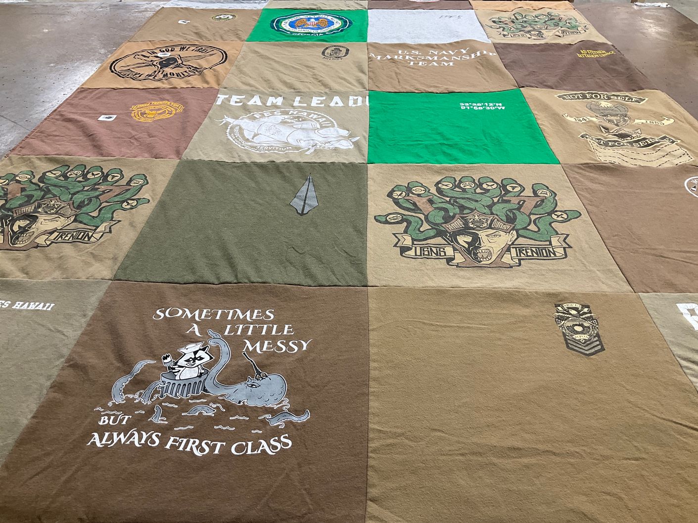 T-shirt quilt with military, marine themes by Gary from GA