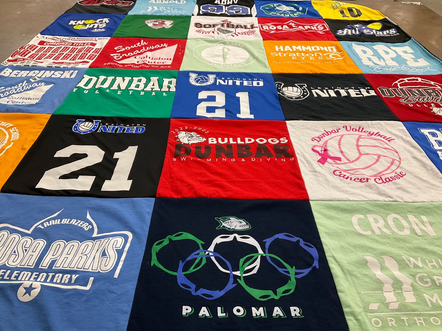 T-shirt quilt featuring dunbar high school swimming and diving team, lexington united by Andrea from KY