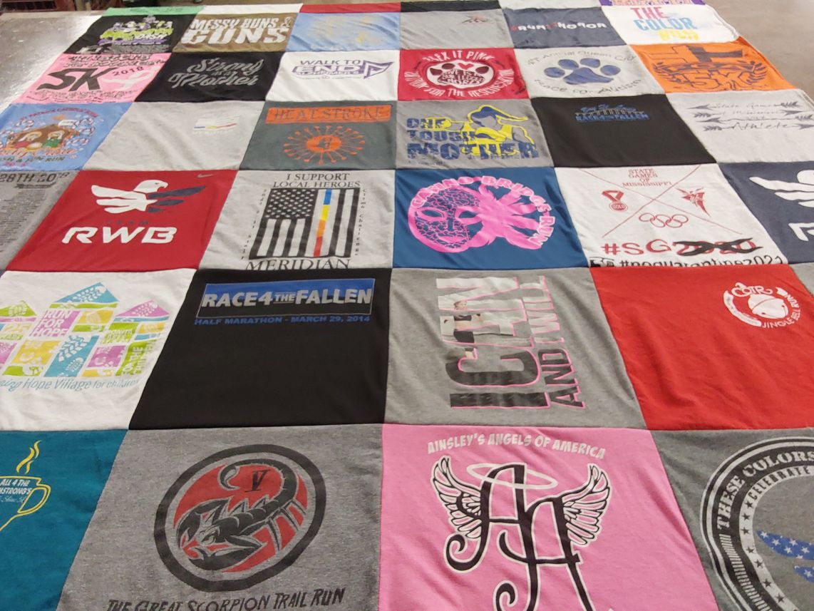 T-shirt quilt with running, charity themes by Trista from MS