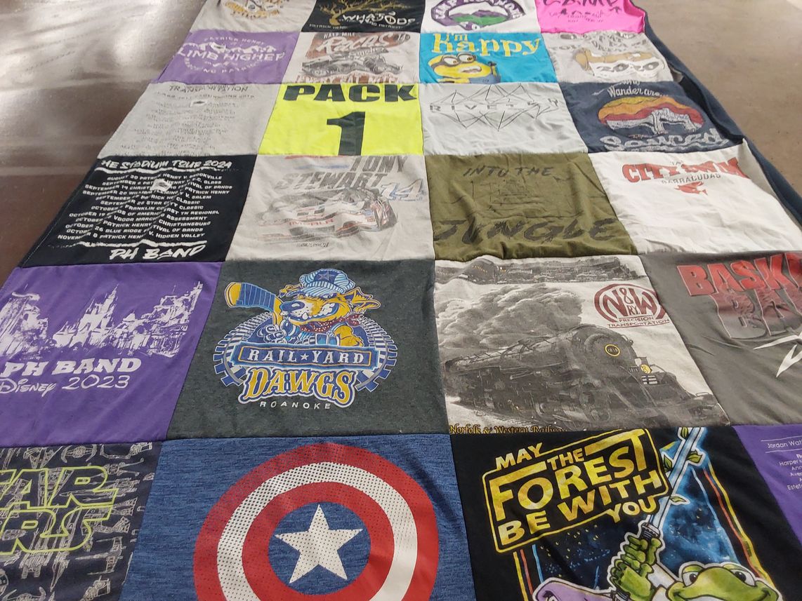 T-shirt quilt with music, sports themes by Sharon from VA