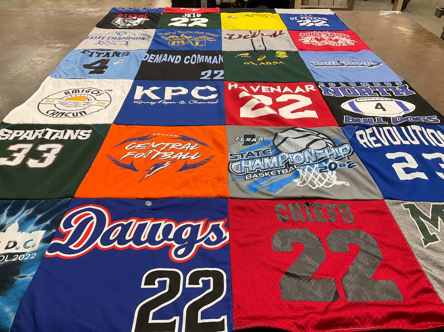 T-shirt quilt featuring dawgs, spartans by Nicole from IN