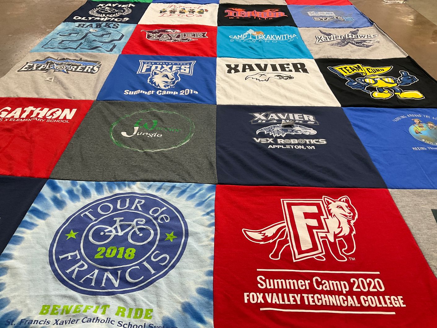T-shirt quilt featuring xavier hawks by Mary from WI
