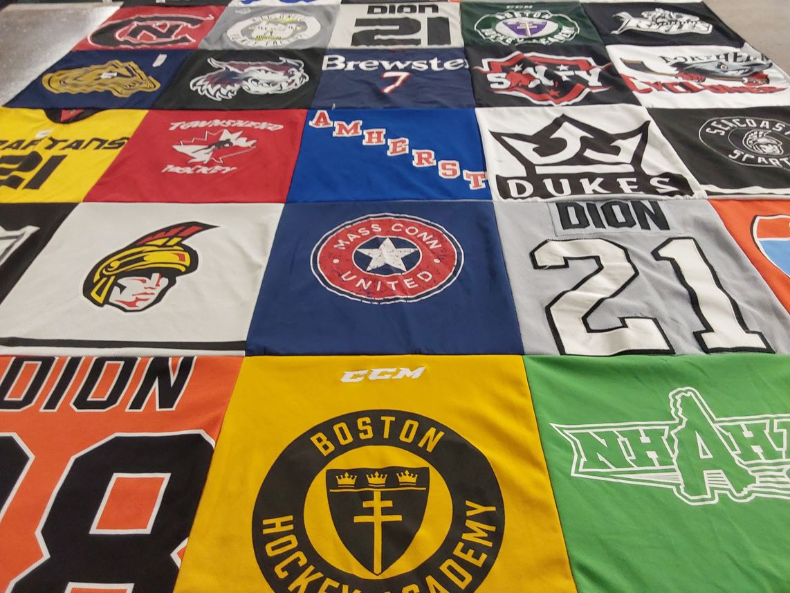 T-shirt quilt featuring spartans, dukes by Mary Beth from NH