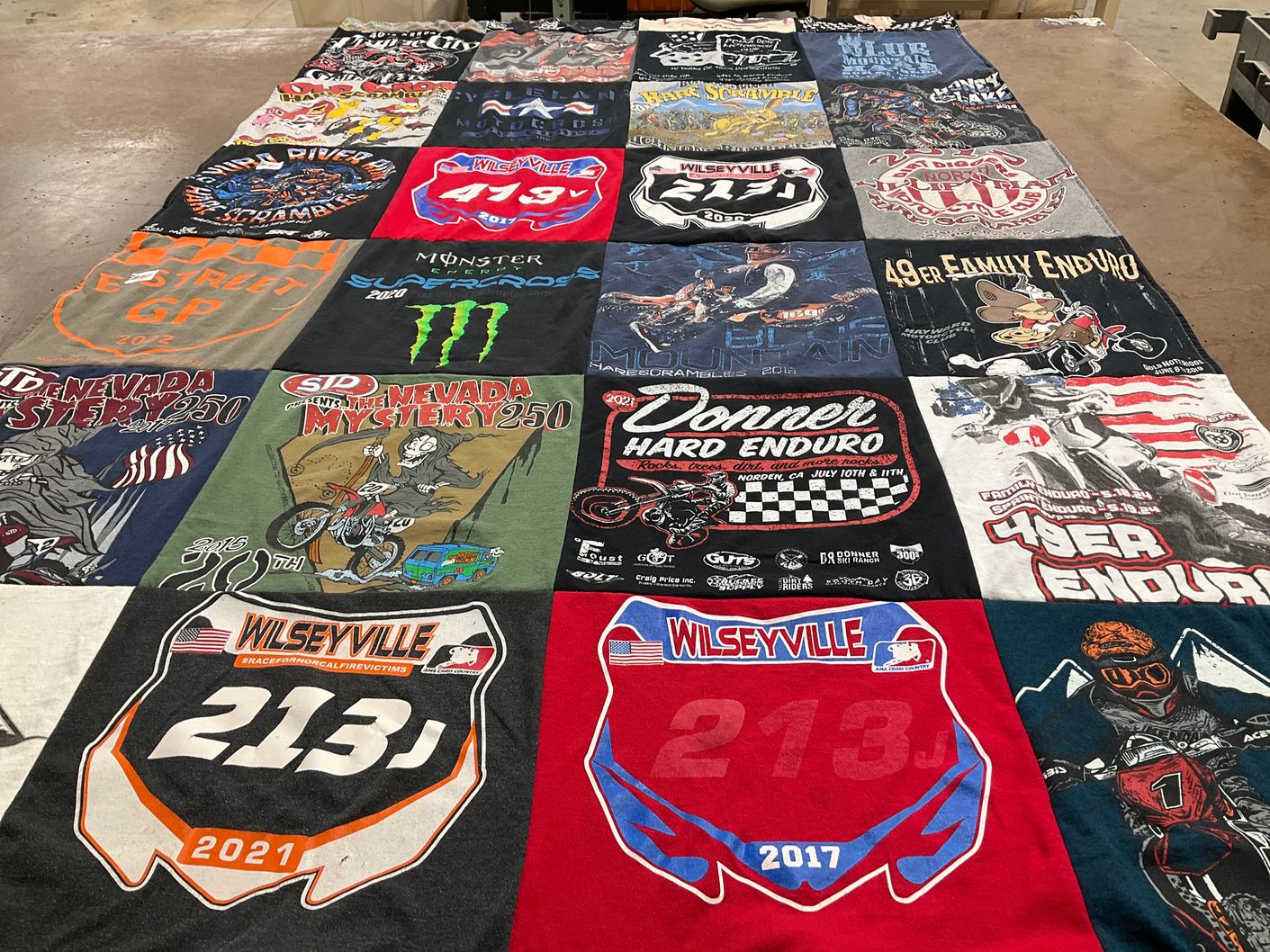 T-shirt quilt with motorsports, dirt biking themes by Amber from CA