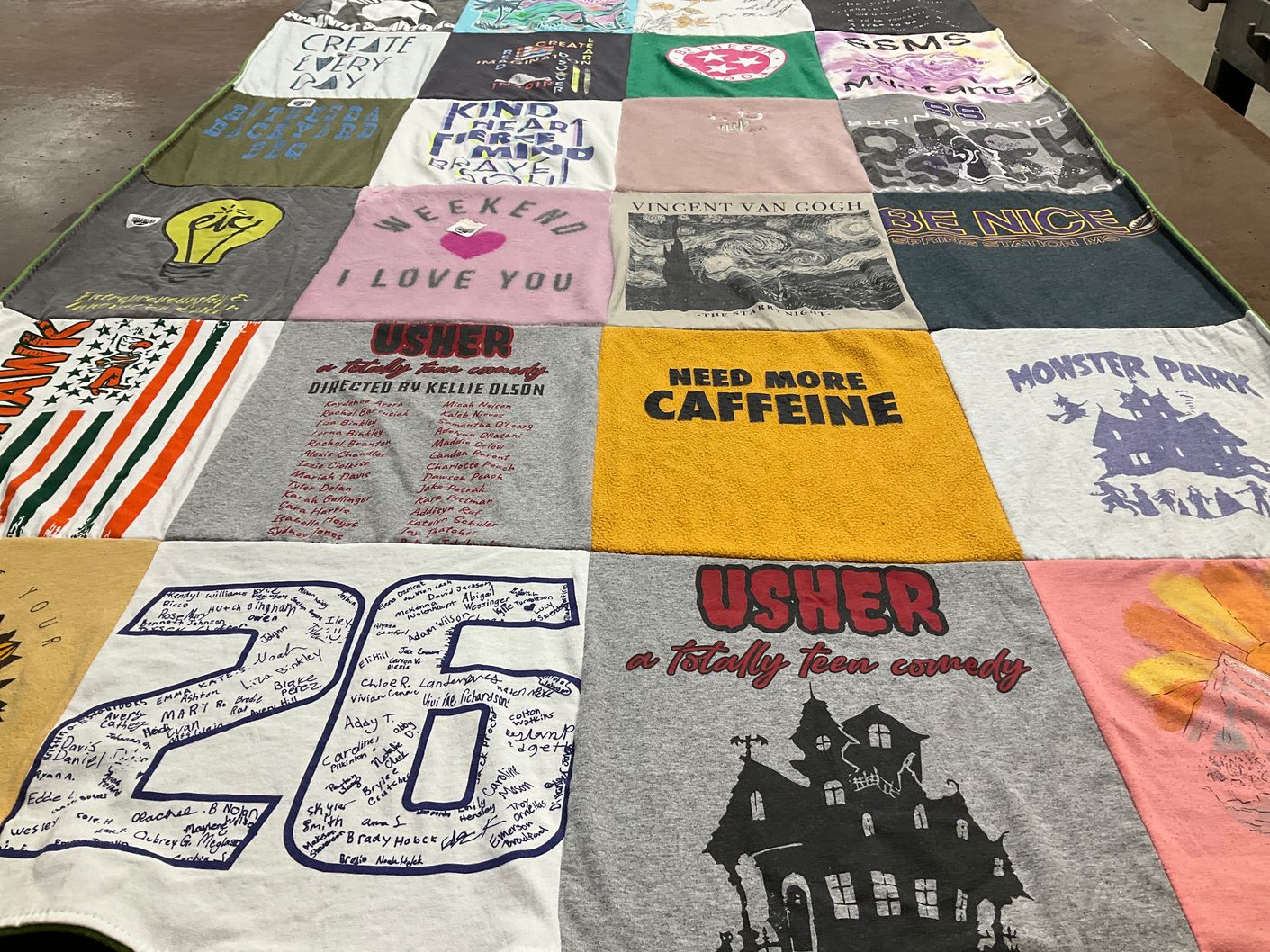 T-shirt quilt with theater, art themes by Brandi from FL