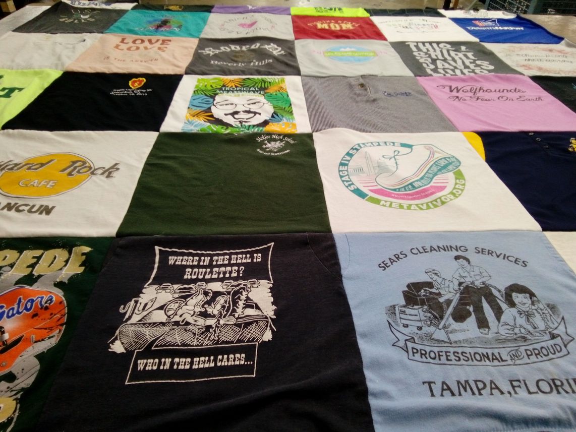 T-shirt quilt with travel, cooking themes by Robin from FL