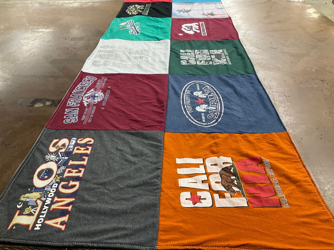 T-shirt quilt with travel, california themes by Vanessa from CA