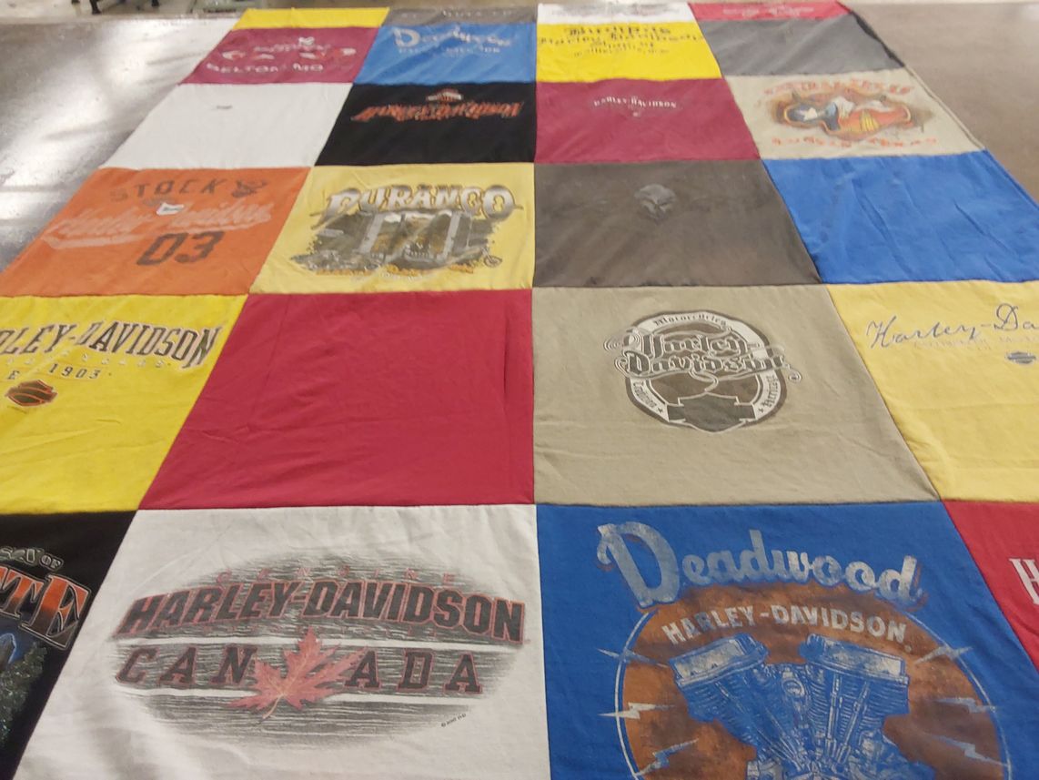 T-shirt quilt with motorcycles, biking themes by John from AR