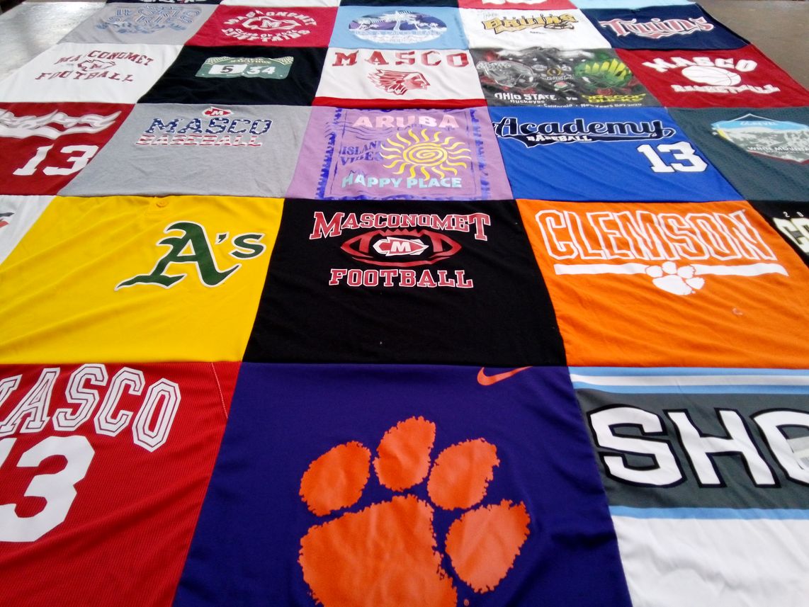 T-shirt quilt featuring clemson university football, masconomet regional high school football by Laurie from MA