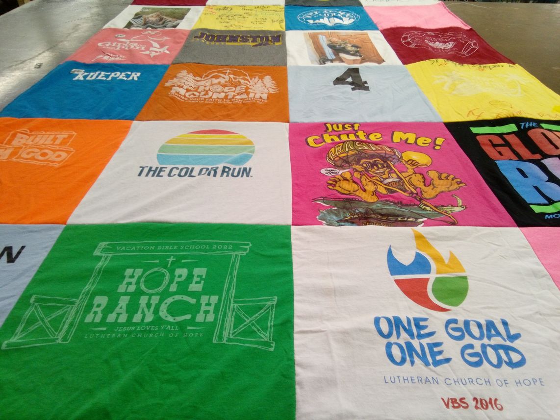 T-shirt quilt with vacation bible school themes by Jennifer from IA