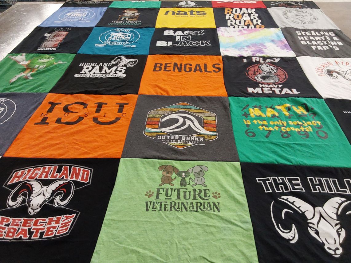 T-shirt quilt featuring highland rams basketball, indiana state university music by Heather from ID