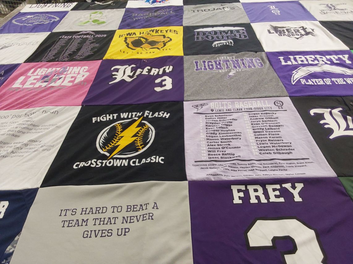 T-shirt quilt featuring liberty high school baseball team by Kirsten from IA