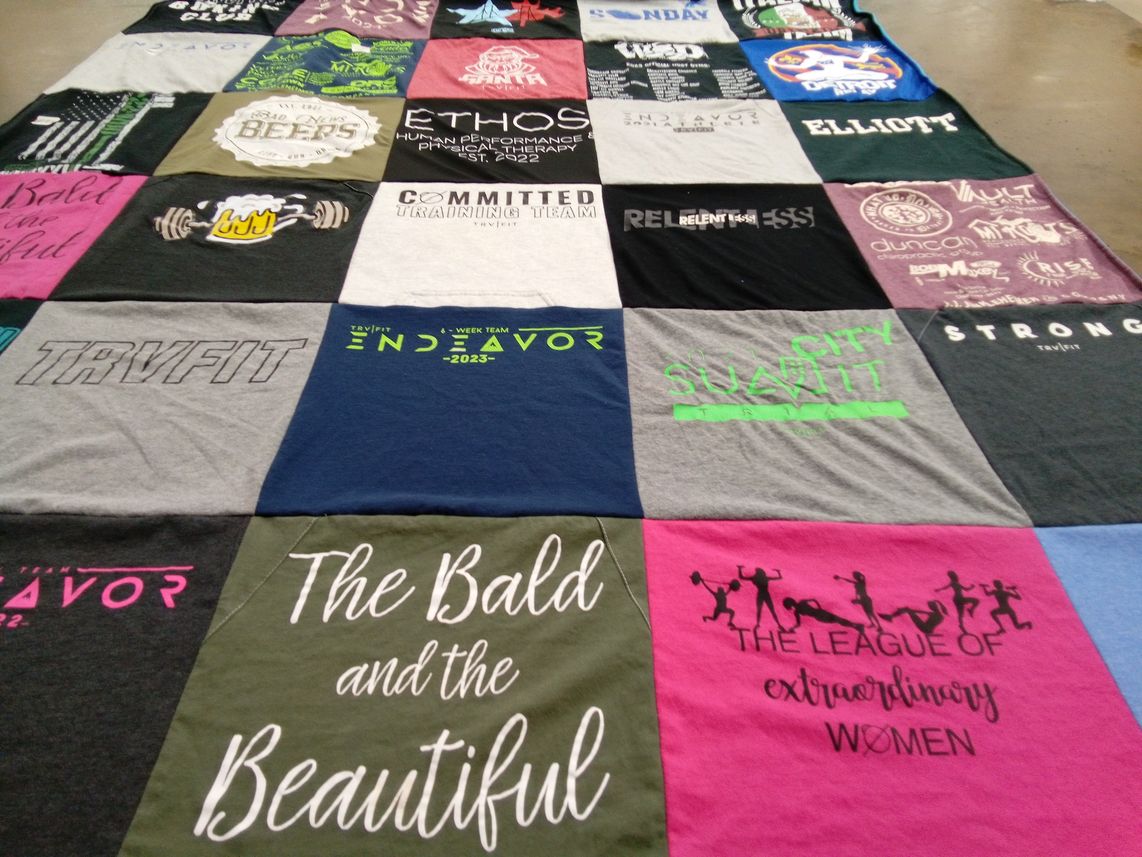 T-shirt quilt with fitness, health themes by Kelly from MI