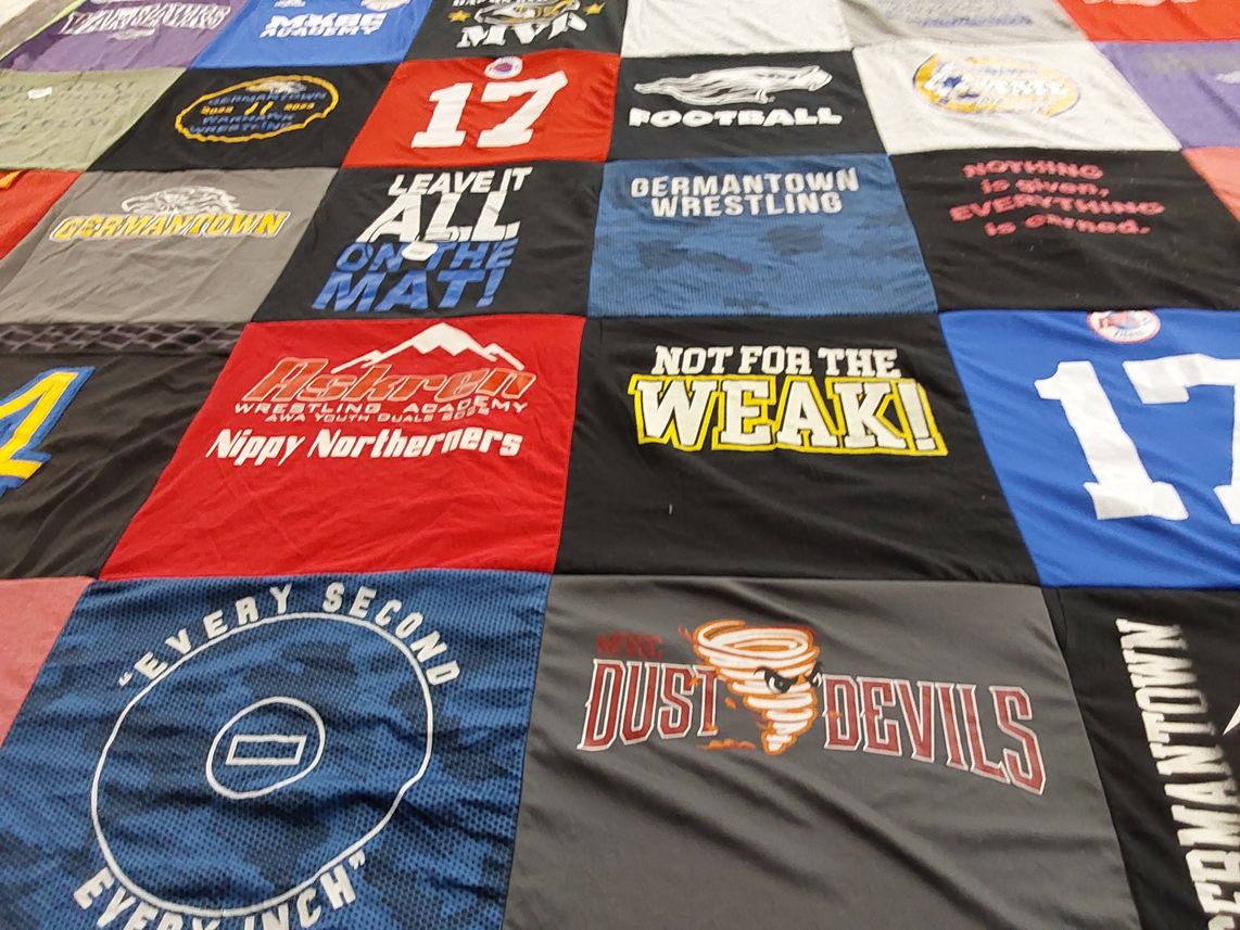 T-shirt quilt featuring germantown wrestling, germantown football by Stephanie from WI