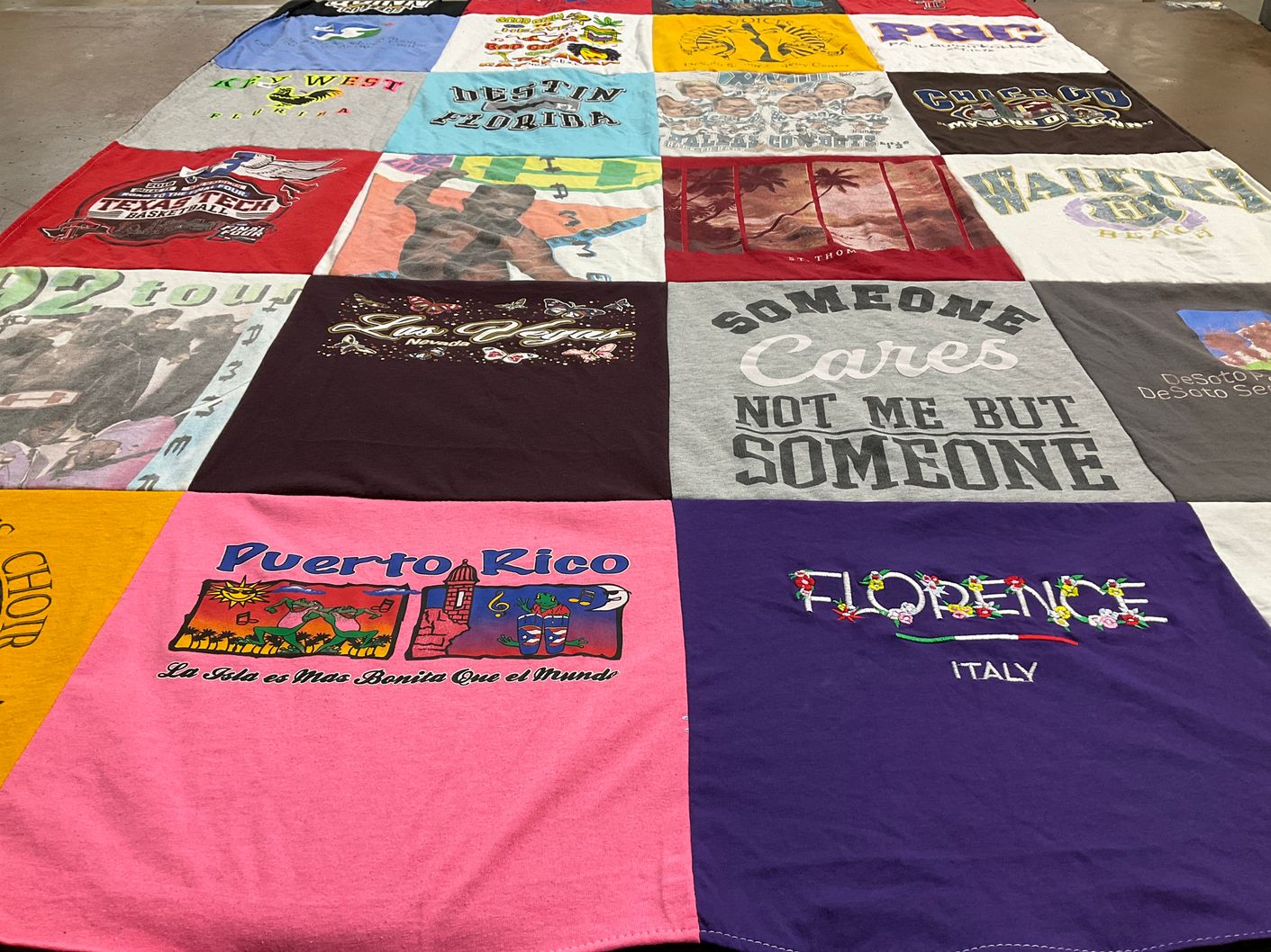 T-shirt quilt with travel, beach themes by Mary from TX
