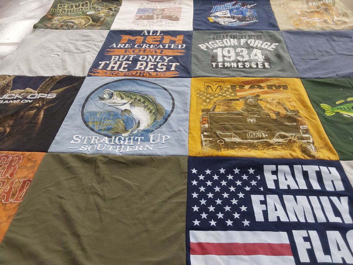 T-shirt quilt with hunting, fishing themes by Alyssa from TN