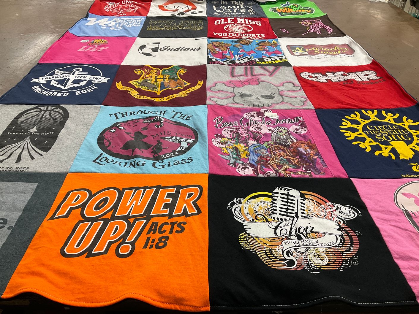 T-shirt quilt from fairmount high school, indiana university by Elizabeth from IN