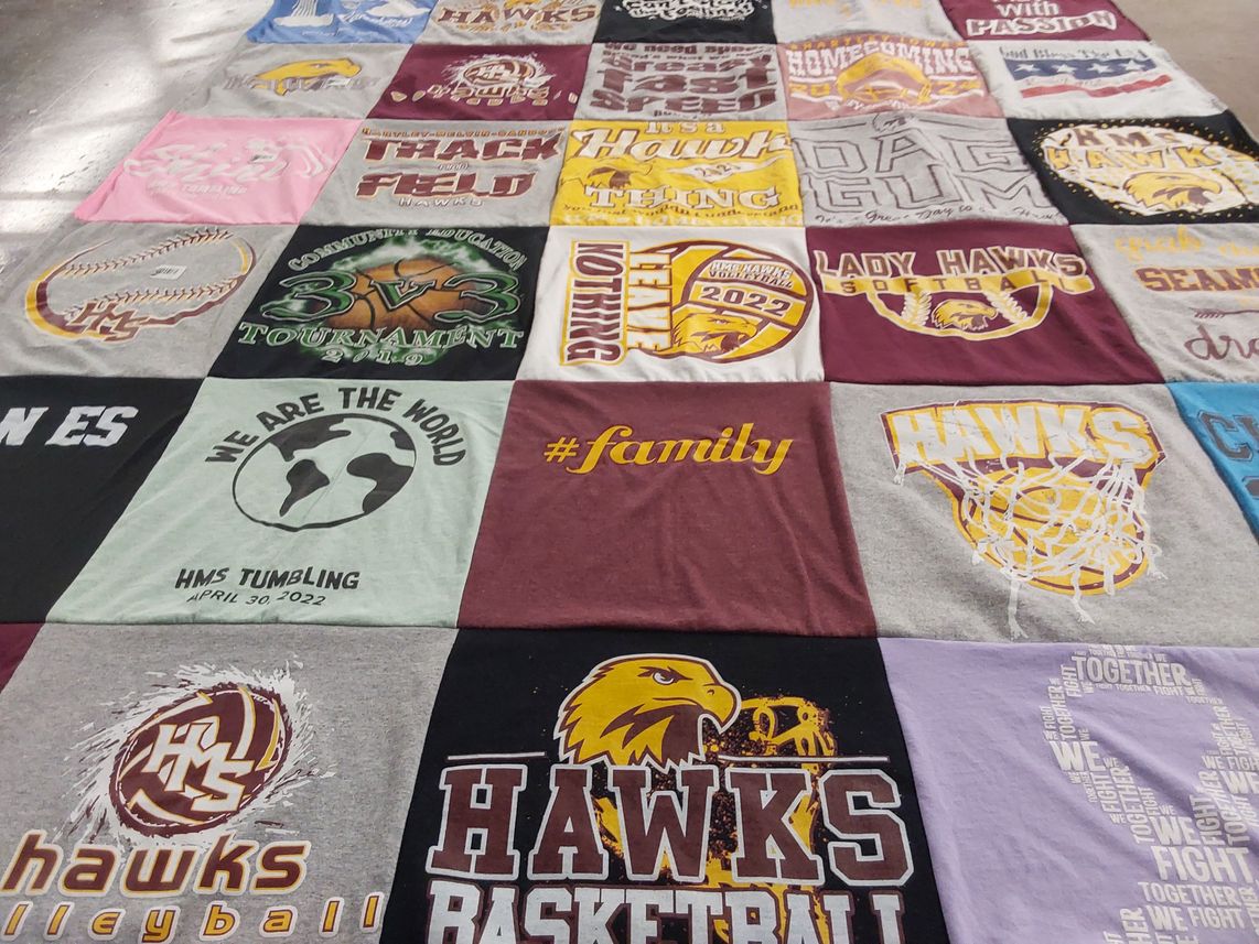 T-shirt quilt featuring hollis-middletown hawks basketball, hollis-middletown ladies hawks softball by Kari from IA