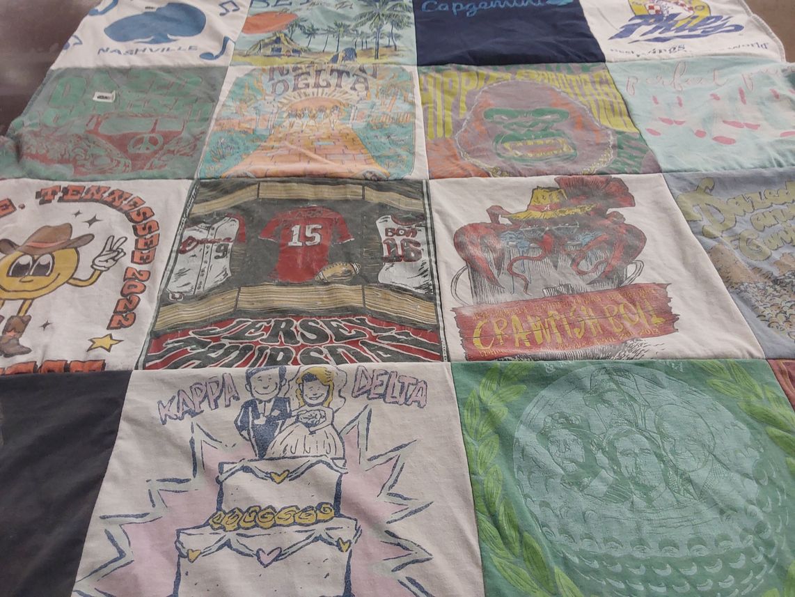 T-shirt quilt with music, southern food themes by Tanner from TN