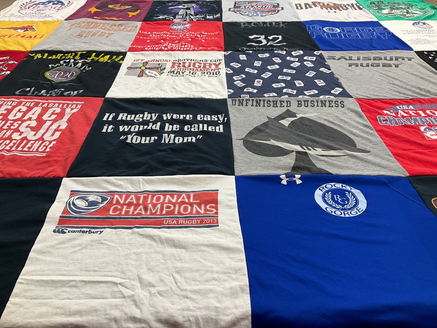 T-shirt quilt featuring rocky gorge, salisbury rugby by Rebekah from MD