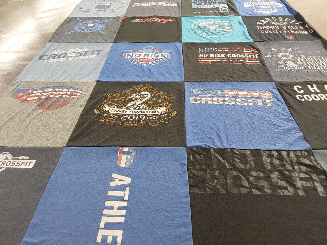 T-shirt quilt with fitness, crossfit themes by Judah from RI