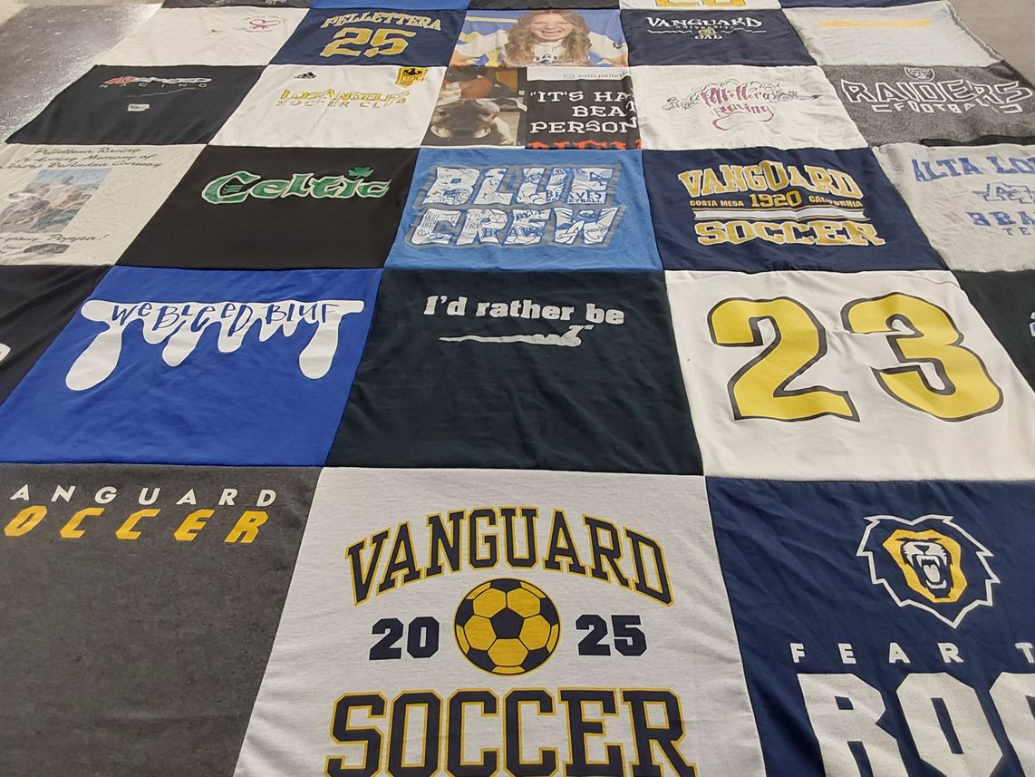 T-shirt quilt featuring vanguard soccer by Morgan from CA