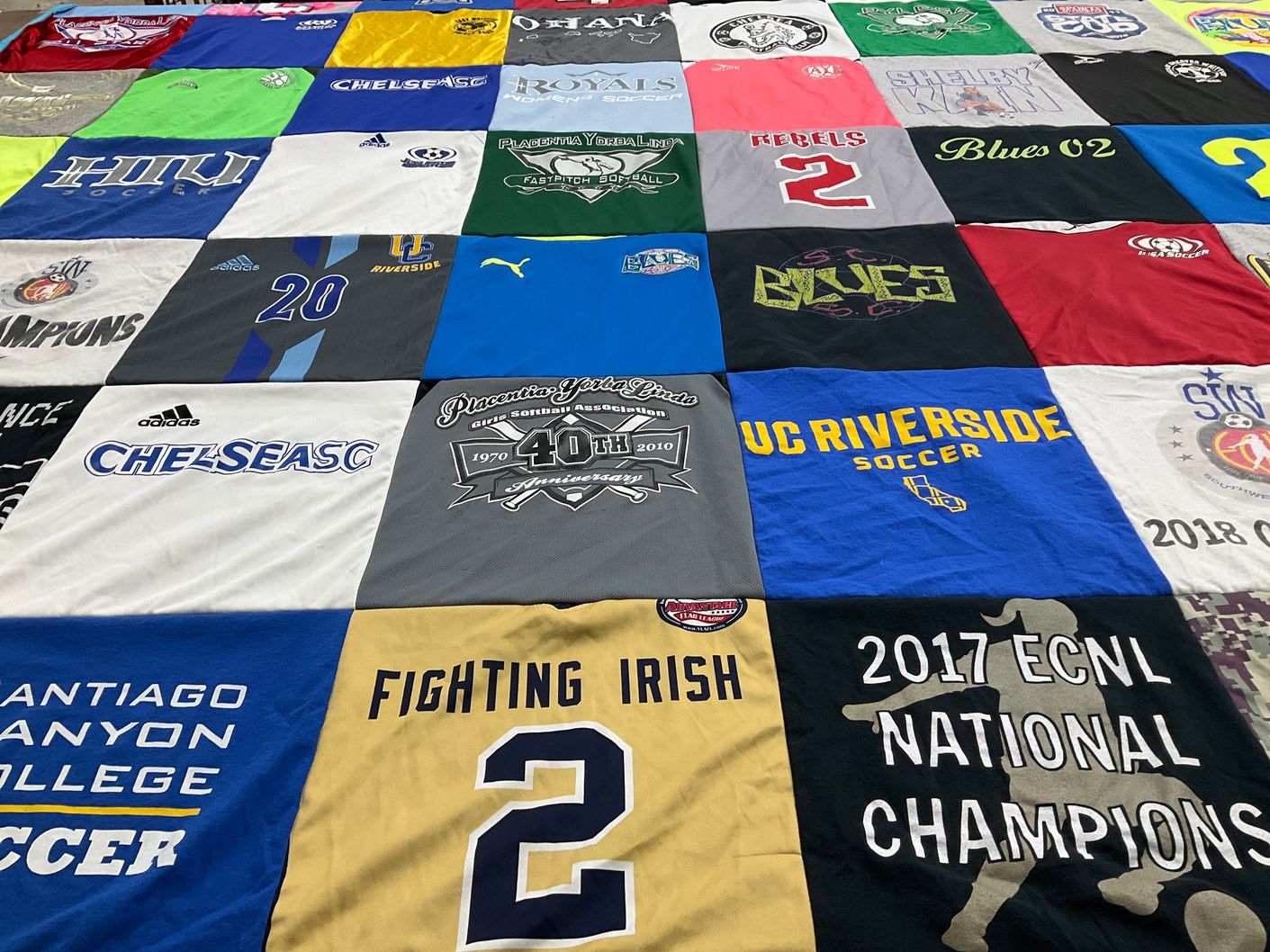 T-shirt quilt featuring chelsea soccer club, uc riverside soccer by Laura from CA