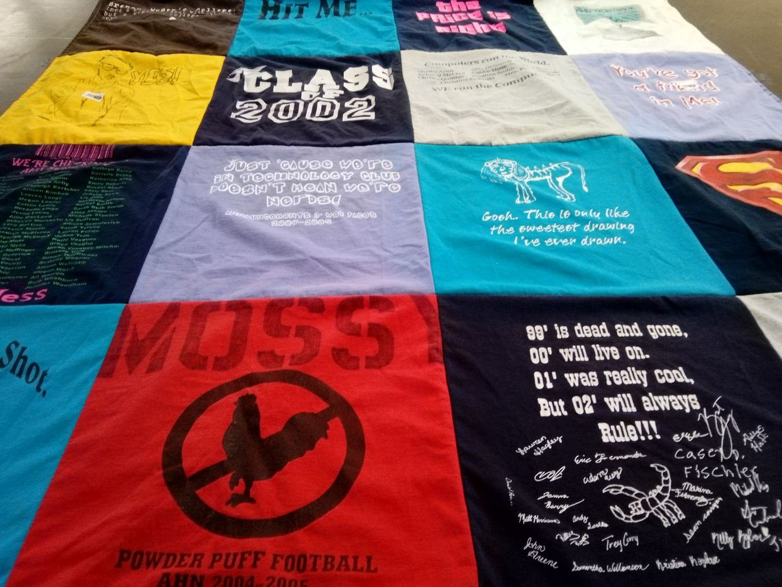 T-shirt quilt with technology, football themes by Susan from FL