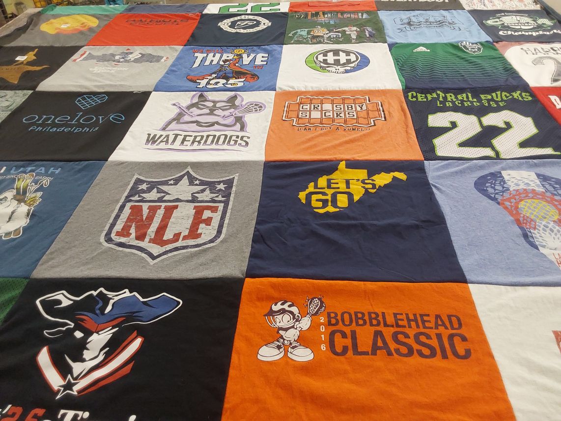 T-shirt quilt with lacrosse, sports themes by Jennifer from PA