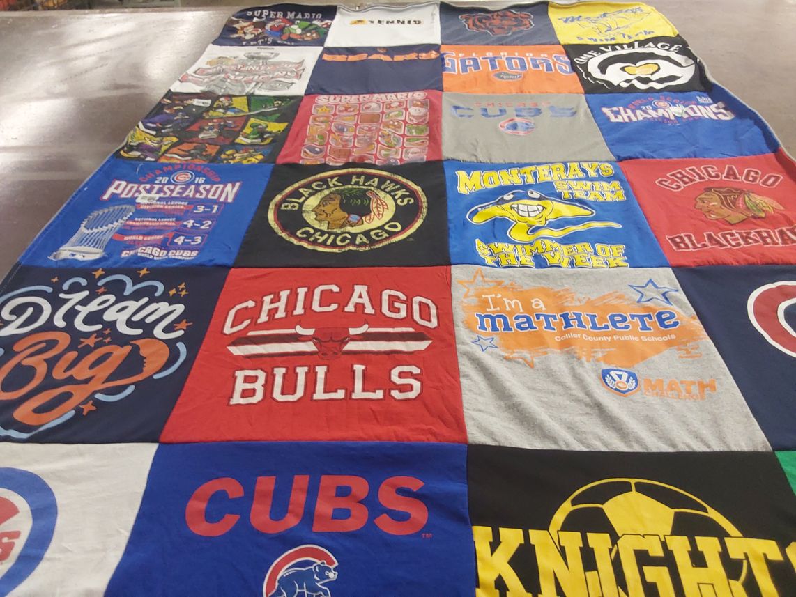 T-shirt quilt featuring chicago bulls, chicago cubs by Elizabeth from FL