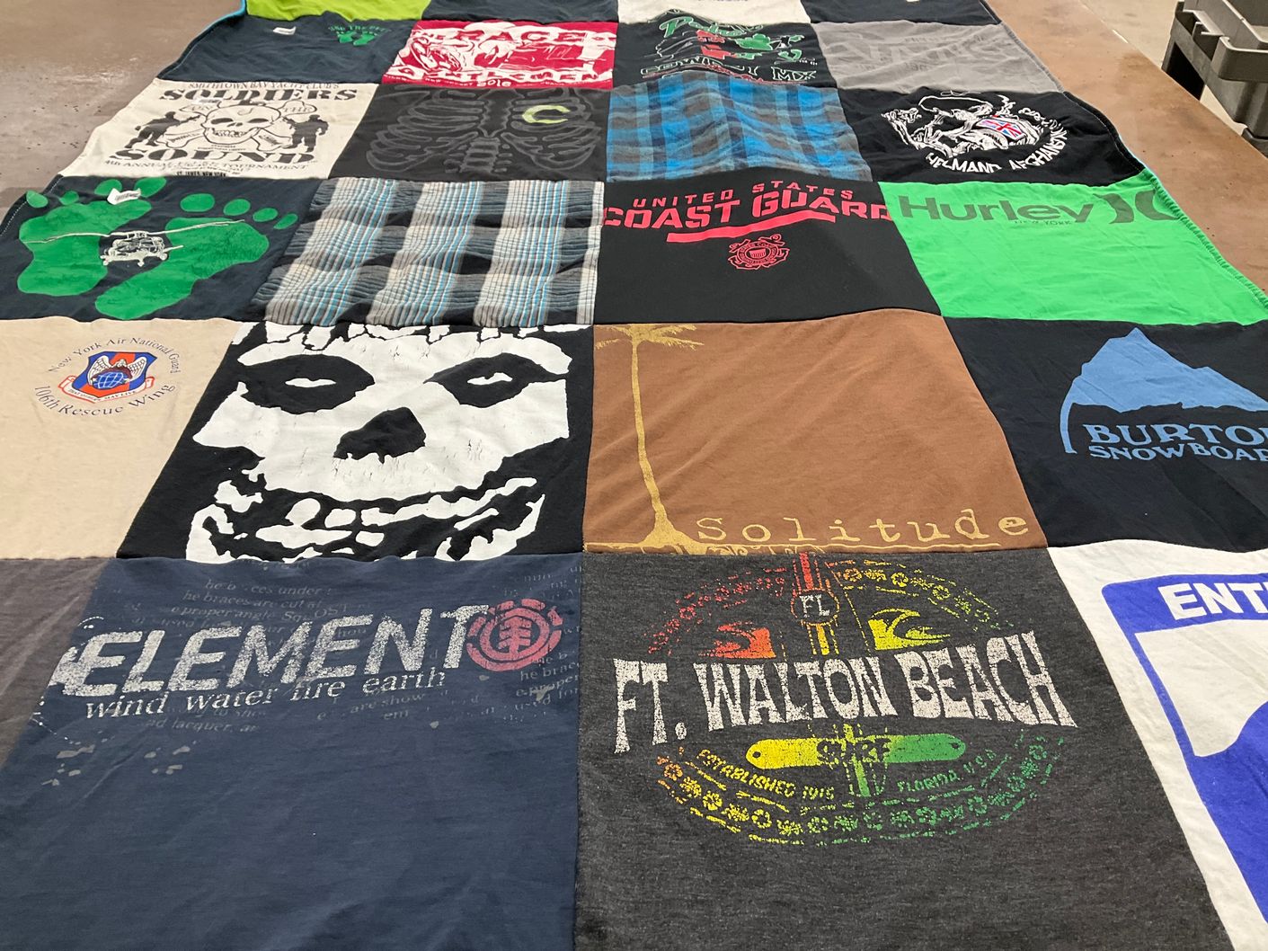 T-shirt quilt with outdoor sports, skateboarding themes by Laura from NY
