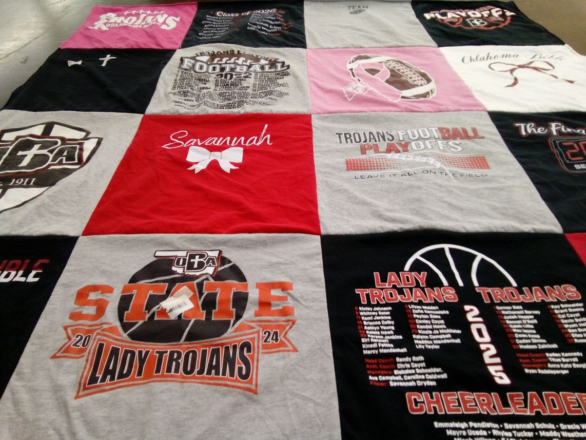 T-shirt quilt featuring lady trojans, trojans by Catherine from OK