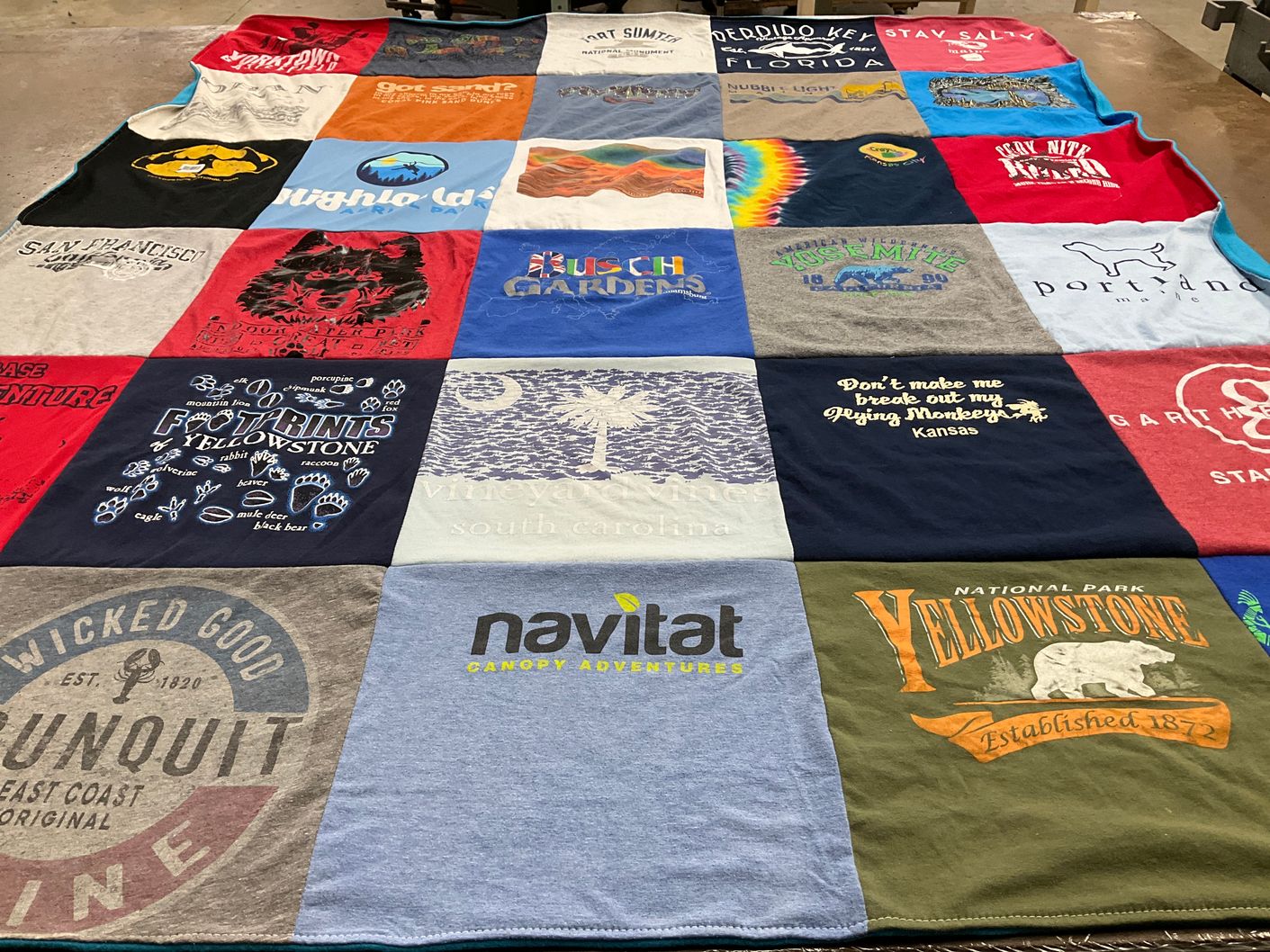 T-shirt quilt with travel, national parks themes by Mary-Frances from LA