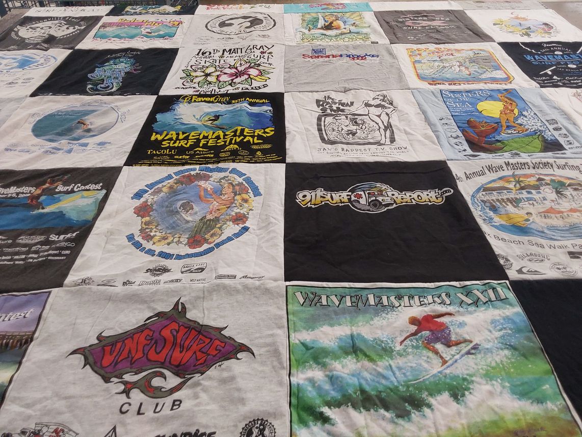T-shirt quilt with surfing, beach themes by Mitch from FL