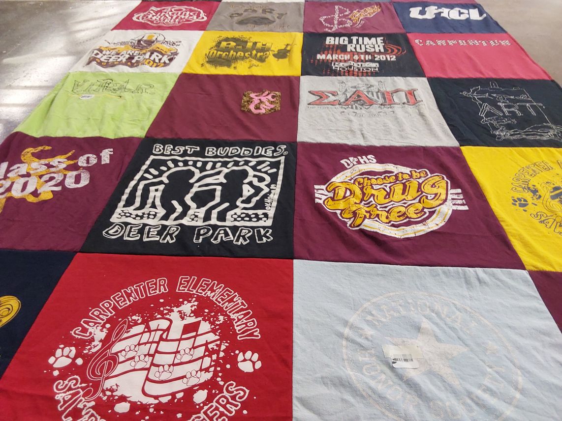T-shirt quilt from deer park high school, carpenter elementary school by Gina from TX