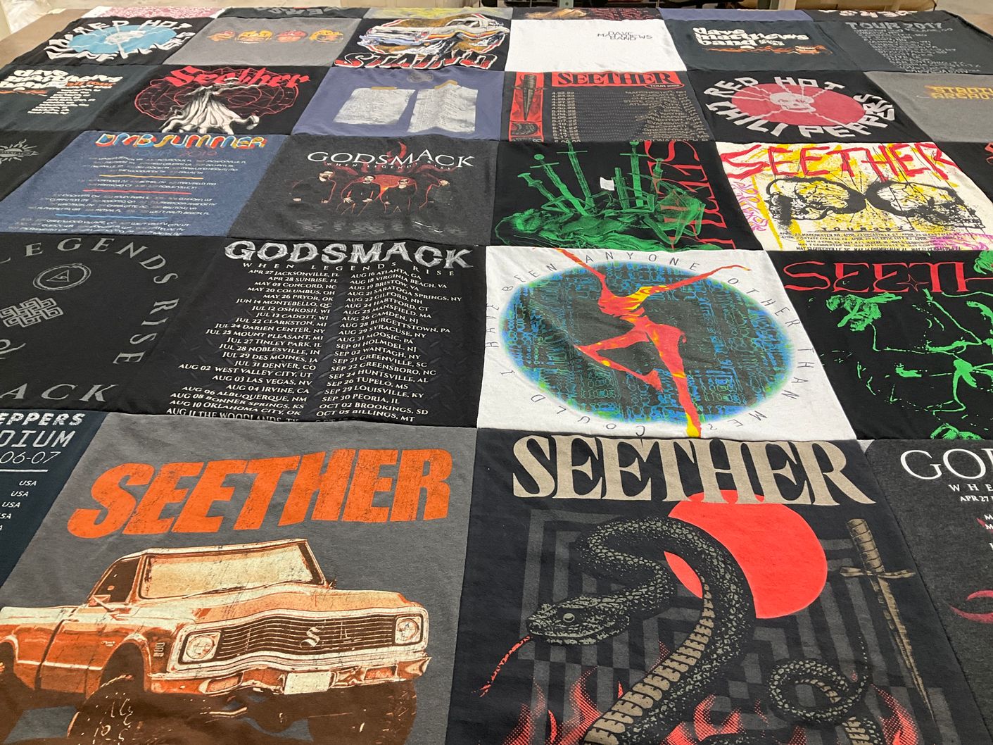 T-shirt quilt with music, rock themes by Chad from IA