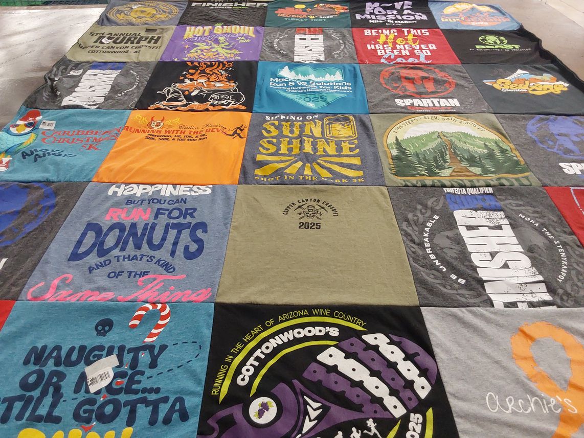 T-shirt quilt with running, fitness themes by Jennifer from AZ