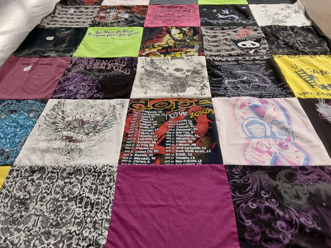 T-shirt quilt with music, bands themes by Tammy from MN