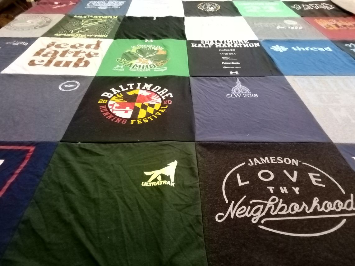 T-shirt quilt with running, local communities themes by Aanika from MD
