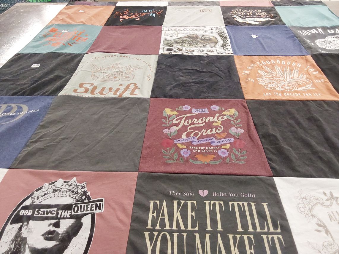 T-shirt quilt with music, travel themes by Jennifer from ID