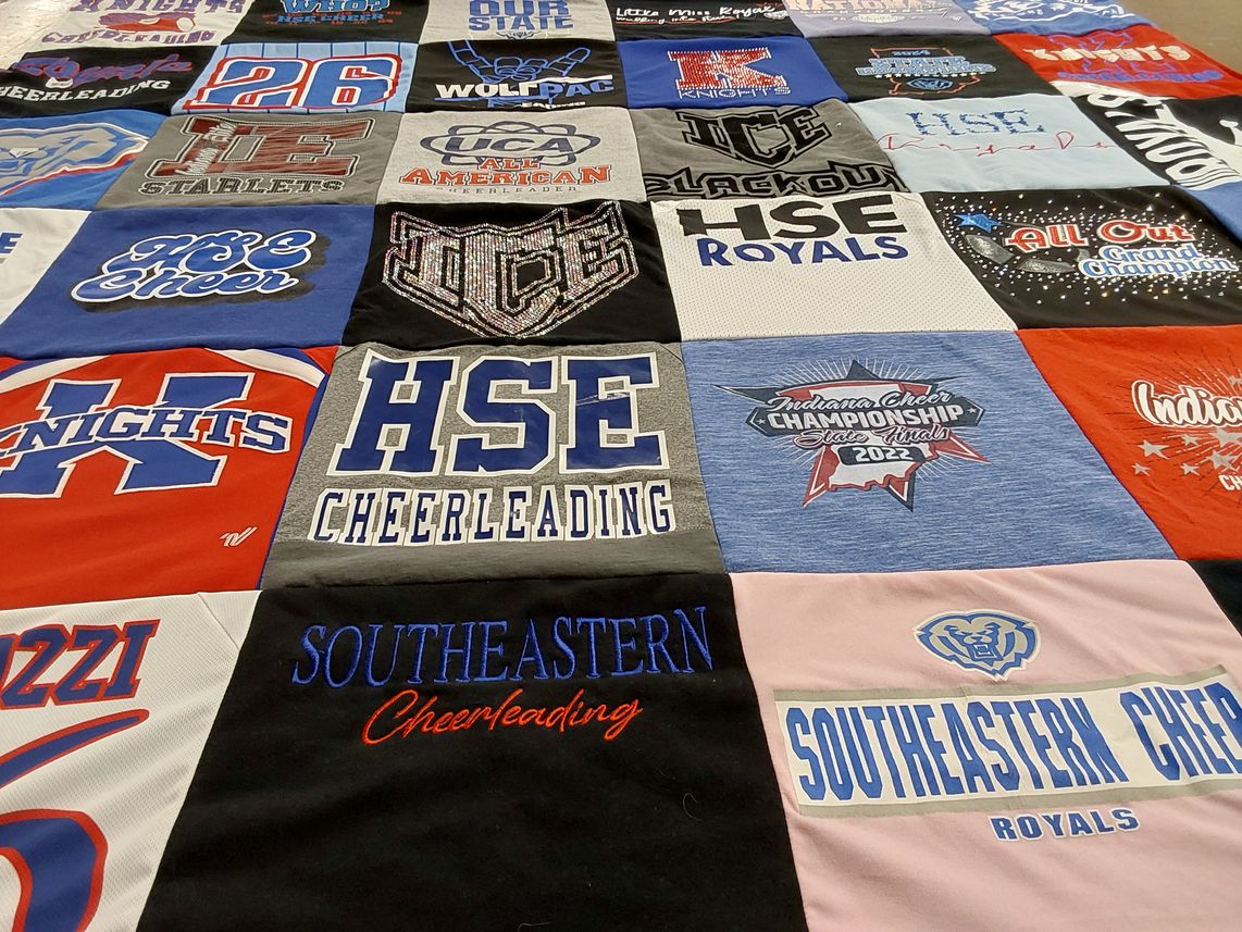T-shirt quilt featuring hamilton southeastern royals, southeastern cheerleading by Kristi from IN