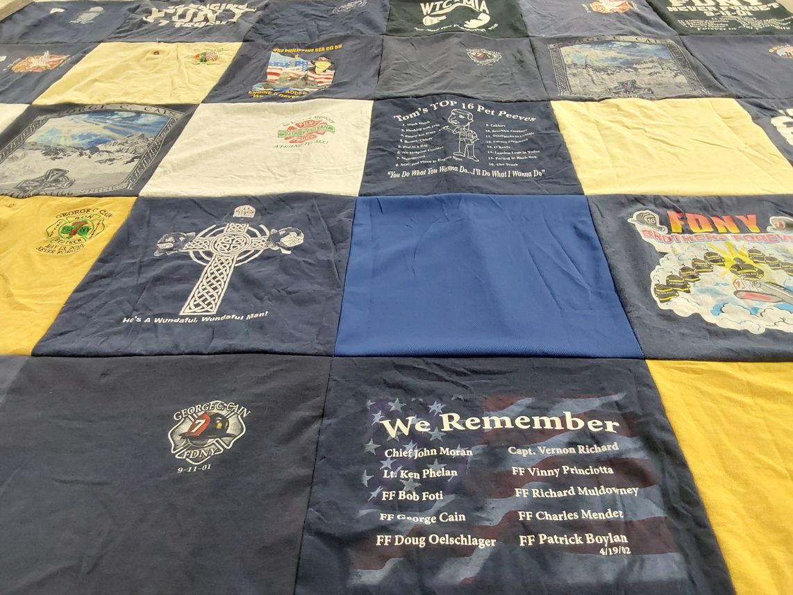 T-shirt quilt with firefighting, memorial themes by cindy from SC