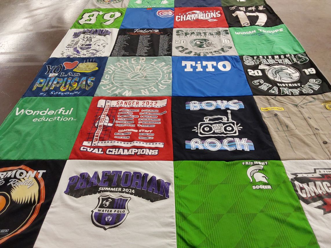 T-shirt quilt featuring fairmont spartans, sanger volleyball by Eliot from CA