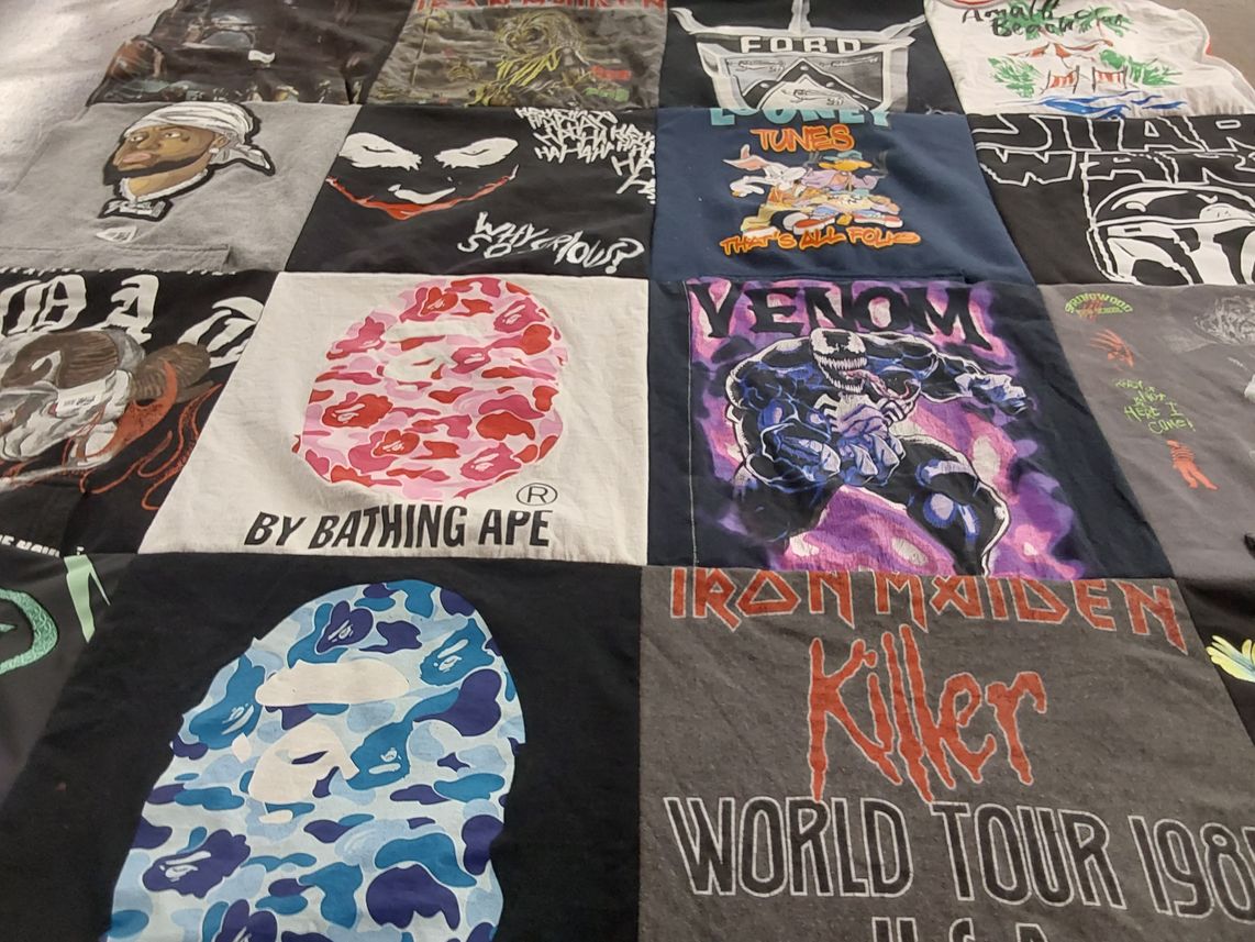 T-shirt quilt with music, anime themes by Shaquintha from TX