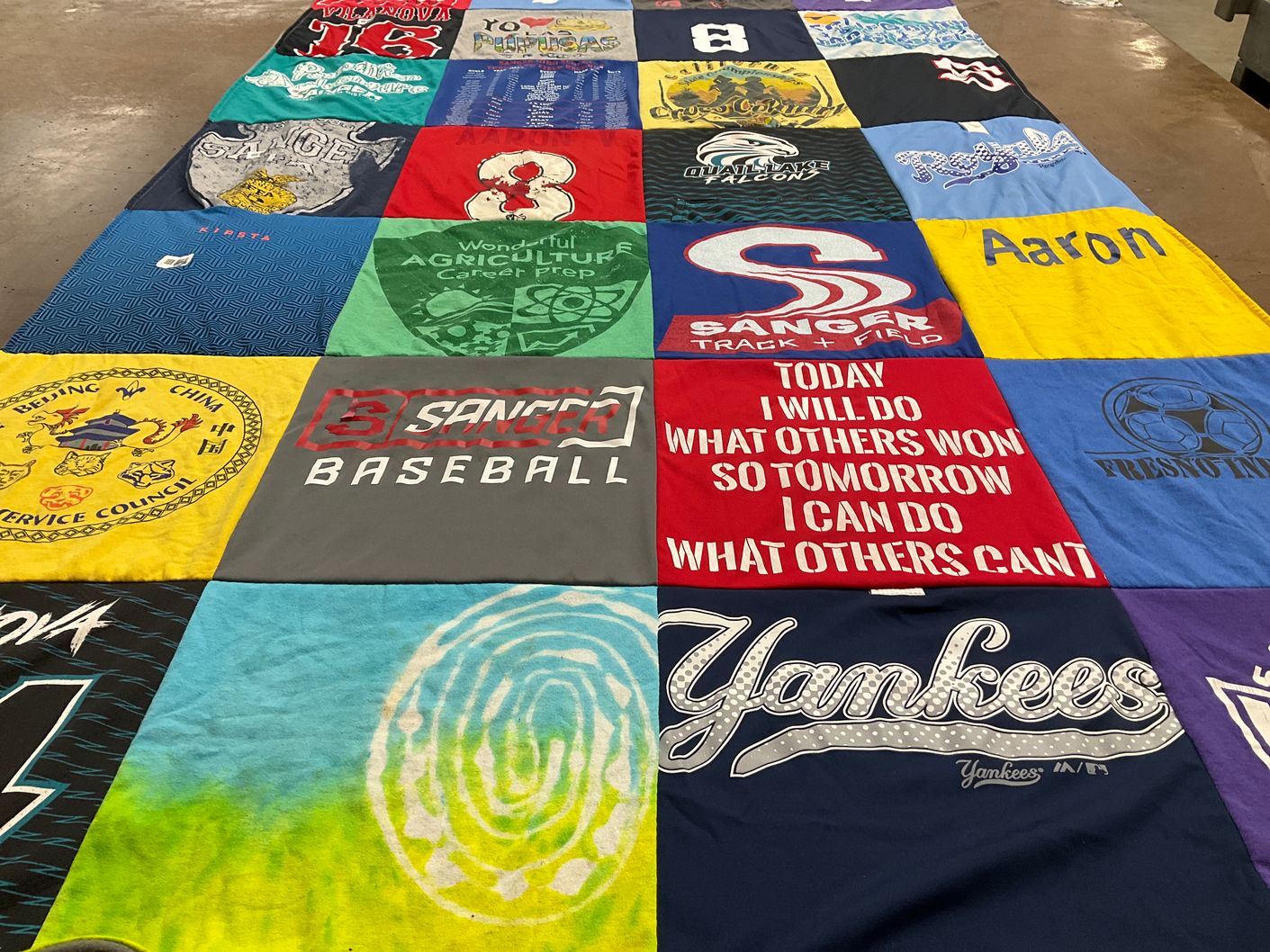 T-shirt quilt featuring sanger baseball, sanger track and field by Eliot from CA