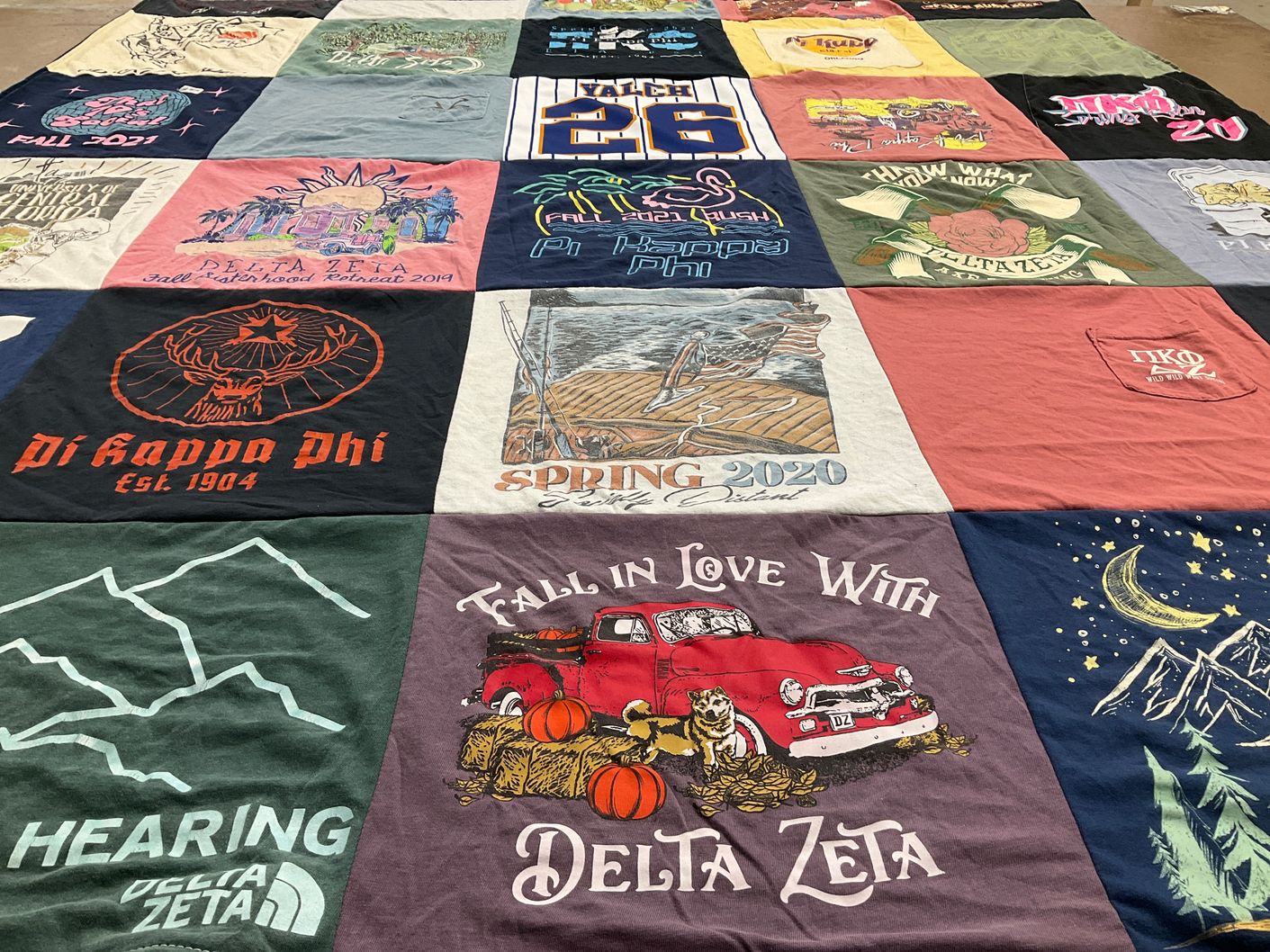 T-shirt quilt with fraternities, sororities themes by Hallie from NC