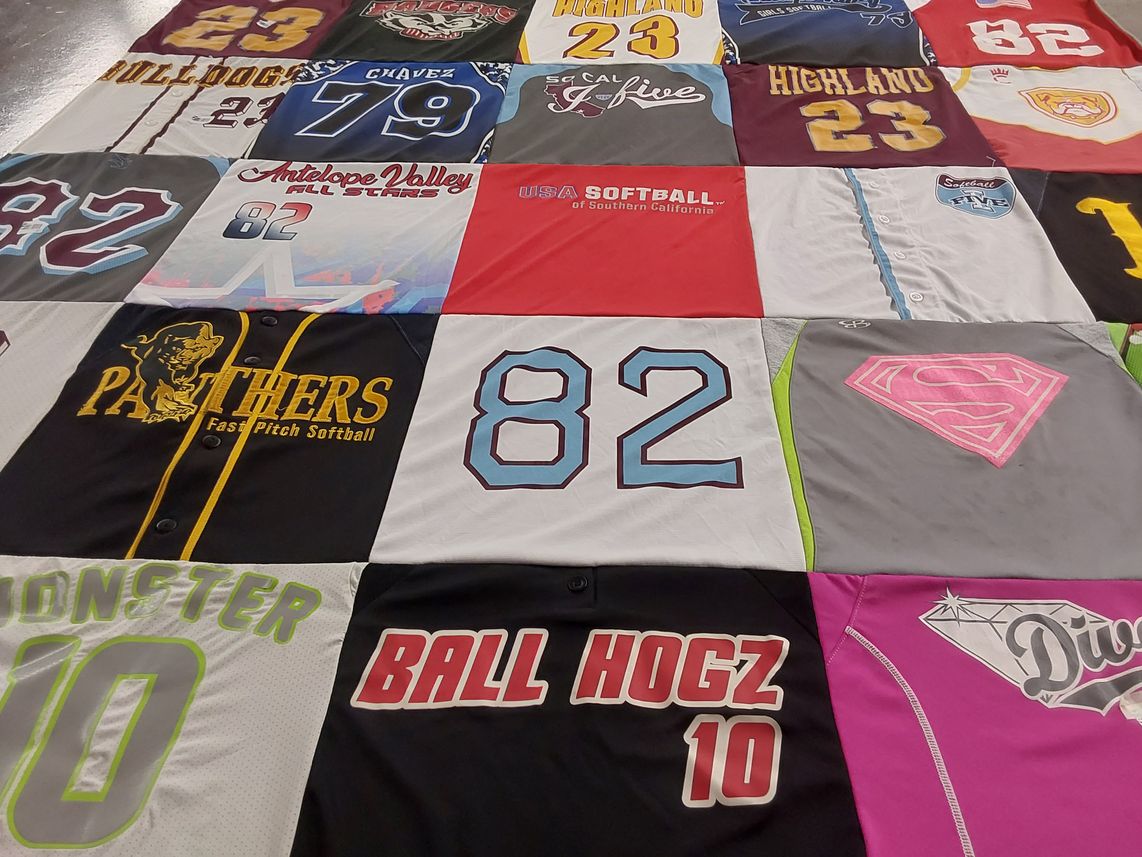 T-shirt quilt featuring panthers fast pitch softball by Crystal from CA