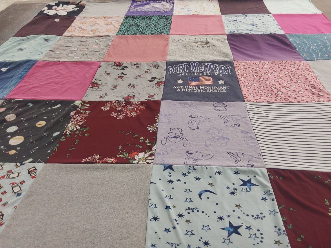 T-shirt quilt with nature, travel themes by Sherry from UT